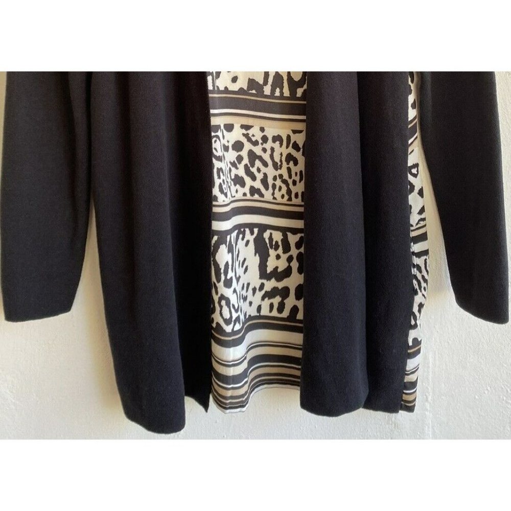 COPY - Chico's Knit Sheer Open Front Cardigan 1/Medium Black Animal Print Contr… - Picture 3 of 8